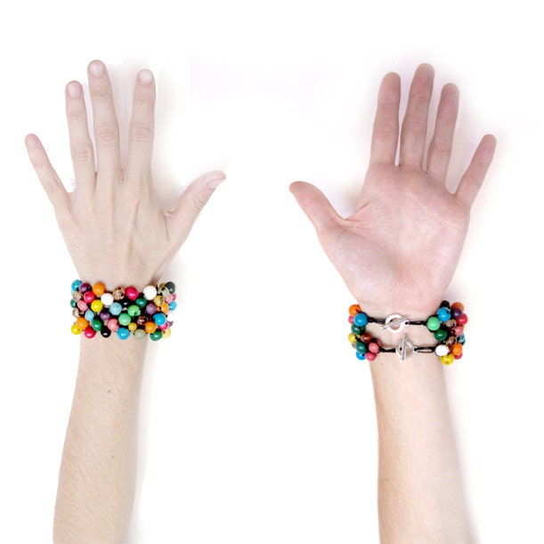 Beaded Cuff Bracelet, Multi colored, Acai Cuff, WIde cuff, Big bracelet, Statement bracelet, bright colored jewelry