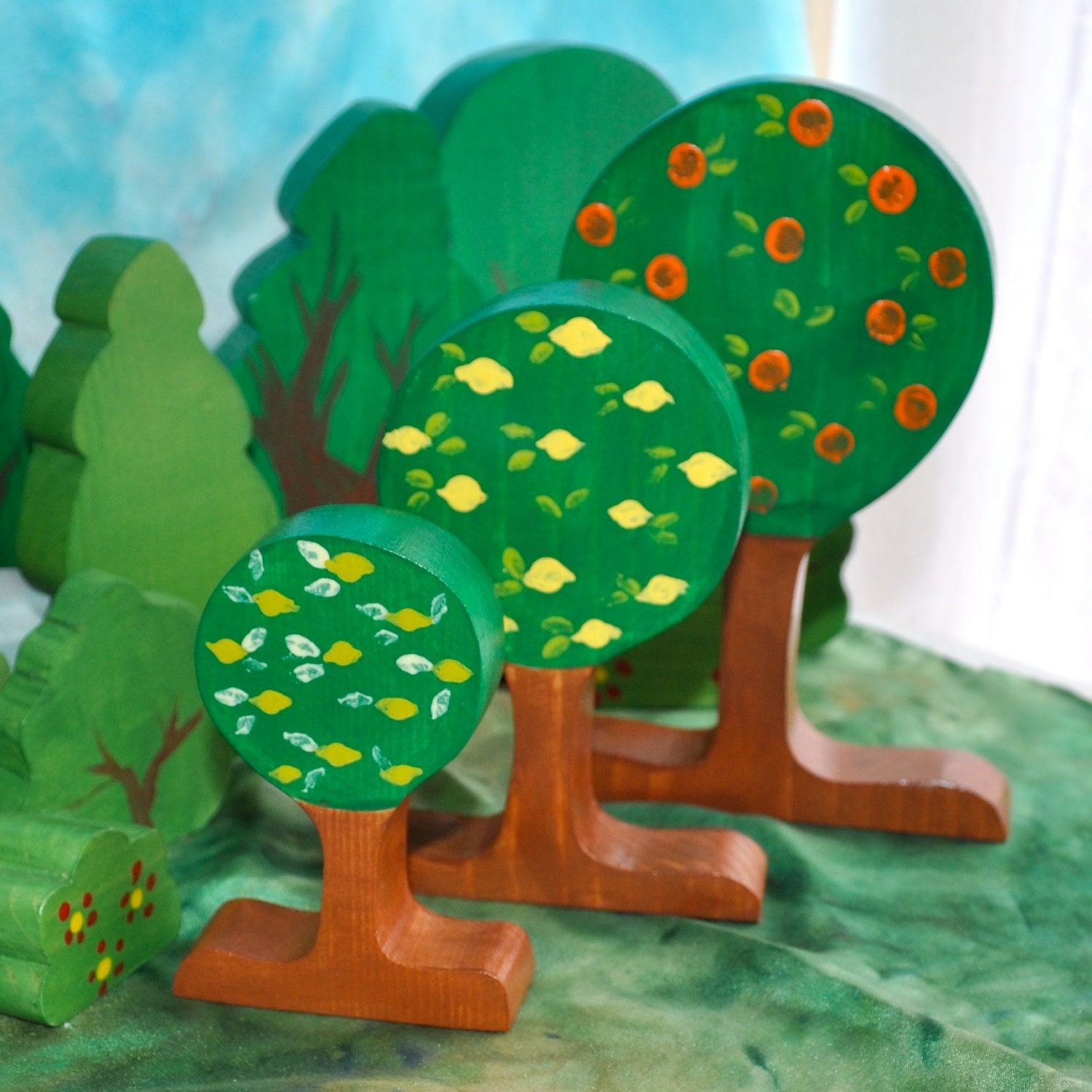 Wooden Toy,  2 Season Wooden Citrus Trees Set - Landscape Play / Waldorf Toy