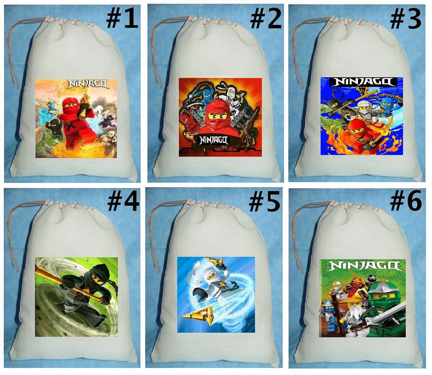 12 NINJAGO NINJA Birthday Party Favor Candy Loot Treat Drawstring Bags