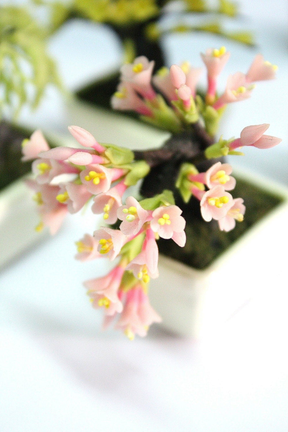 Miniature Bonsai Lucky Tree Polymer Clay Flowers Cherry Blossom