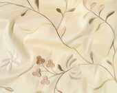 Embroidered Floral Dupioni Silk Fabric Creamy Ivory Mauve Peach Taupe Gold 38 x 22
