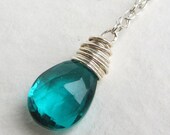 Bright Teal Blue Quartz Necklace