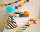 Boys tie to coordinate with multicolor boys circle garland and banner turquoise, brown, green chevron