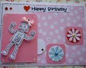 HAPPY BIRTHDAY - Handmade blank interactive greeting card with robot girl
