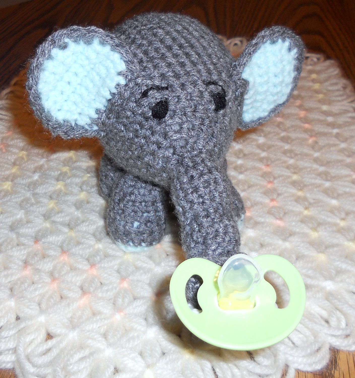Elephant Pacifier Holder by thecrafter on Etsy