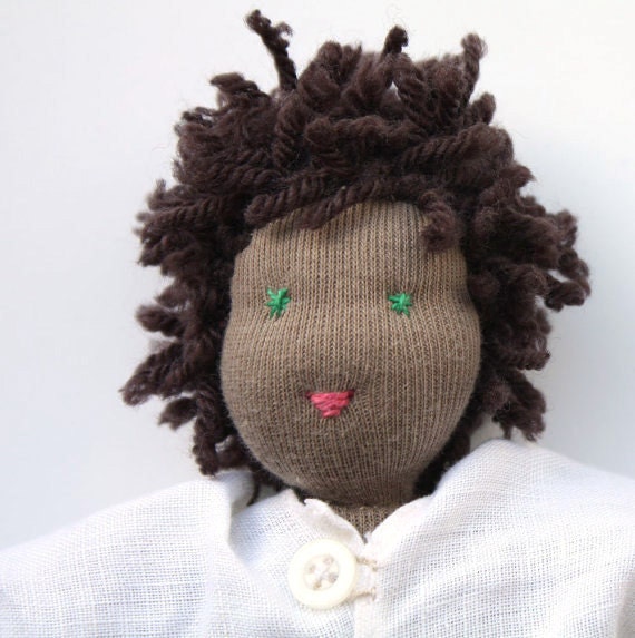 Chocolate Waldorf Doll - 8" inch Steiner Doll - FREE SHIPPING - Waldorf Boy - doll dress -anthroposophic doll
