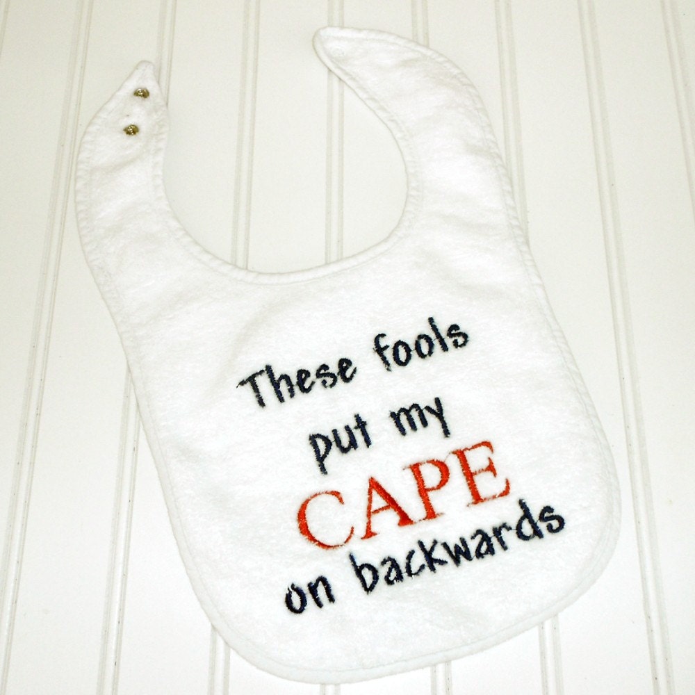 Super Hero in training embroidered 100% cotton terry cloth bib for baby and toddlers Red, white and blue