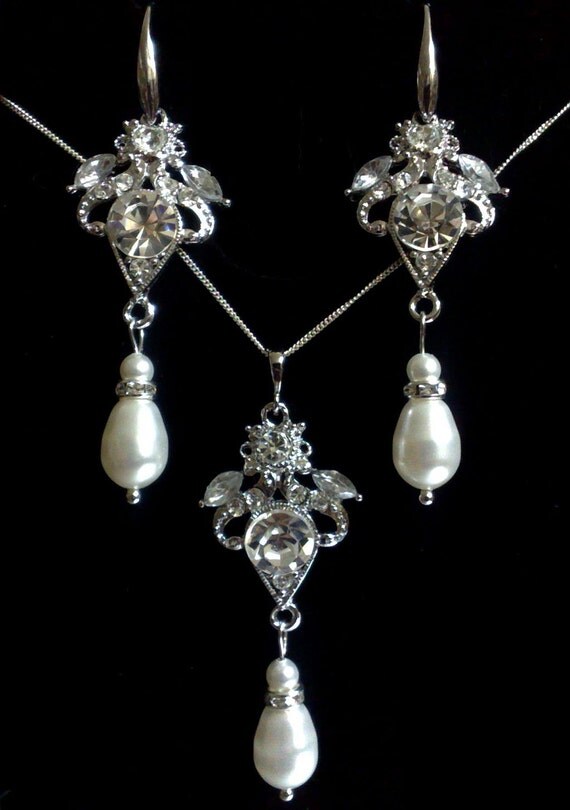 Gold Bridal Jewelry Set Chandelier Earrings Statement by