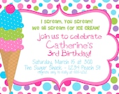 Icecream Birthday Party Invitation - for GIRLS - Digital File Only