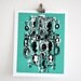 Cameo - retro print of Victorian silhouettes: seafoam green / black (8x10")