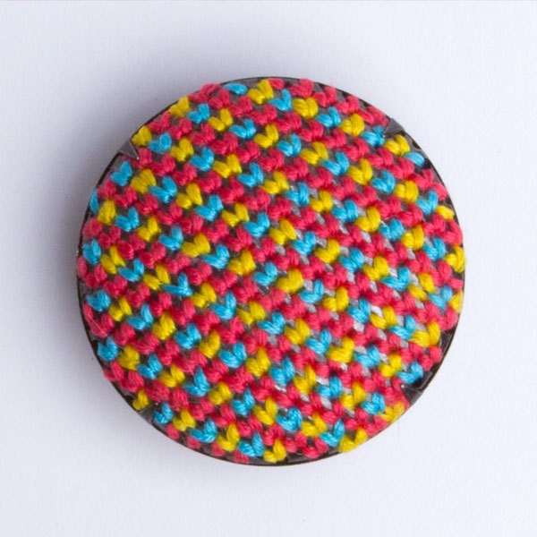 Native embroidered Brooch (Coral, turquoise and yellow)