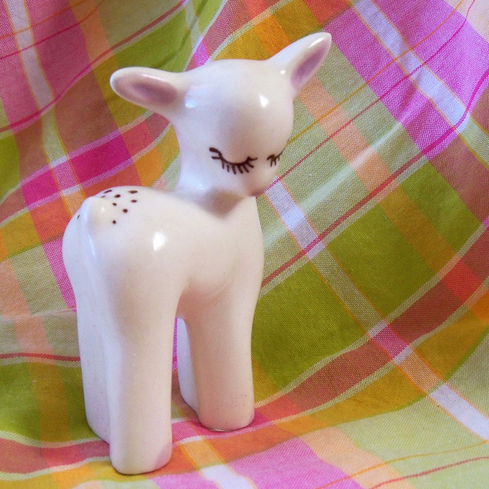SALE Vintage Kawaii Shy Deer Figurine