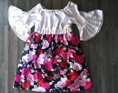 CLEARANCE SALE -Roses and Ruffles Bell Sleeved Dress - Ready to ship - only 1 of sizes 6/12, 2T, 4T