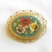 Vintage Green, Red and Yellow Porcelain Tiles Mosaic and Filigree Brooch or Pin