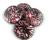 Large Black, Red and White Mokume Gane Buttons, Polymer Clay No.144