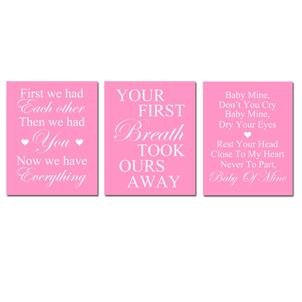Modern Nursery Typography Quotes - Set of Three 11x14 Prints - First We Had Each Other - Your First Breath - Baby Mine