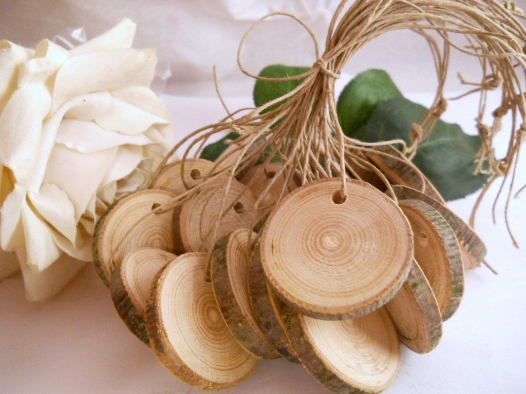 20 Wooden Tags Red Cherry Tree Branch Gift Tags - 1 1/2 Inch or  3.8 cm For Weddings, Artists, Wood Burning, Glass Charms