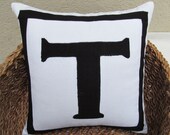 white monogram pillow cover with black letter 20 inch custom made monogrammed cushion