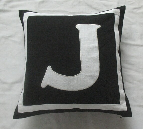 Letter J Black and white monogram pillow cover 18 inch - IN STOCK
