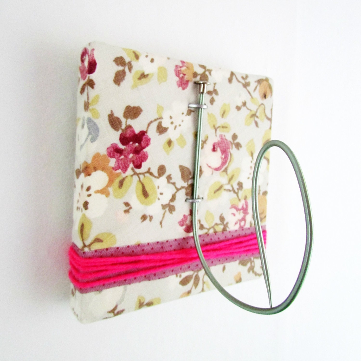Retro Wall Hook in Floral Mint Plum and Neon Pink