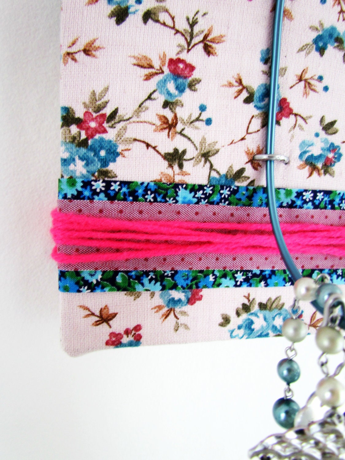 Retro Wall Hook in Floral Plum Navy and Neon Pink