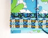 Retro Wall Hook in Floral Blue Green White and Mustard