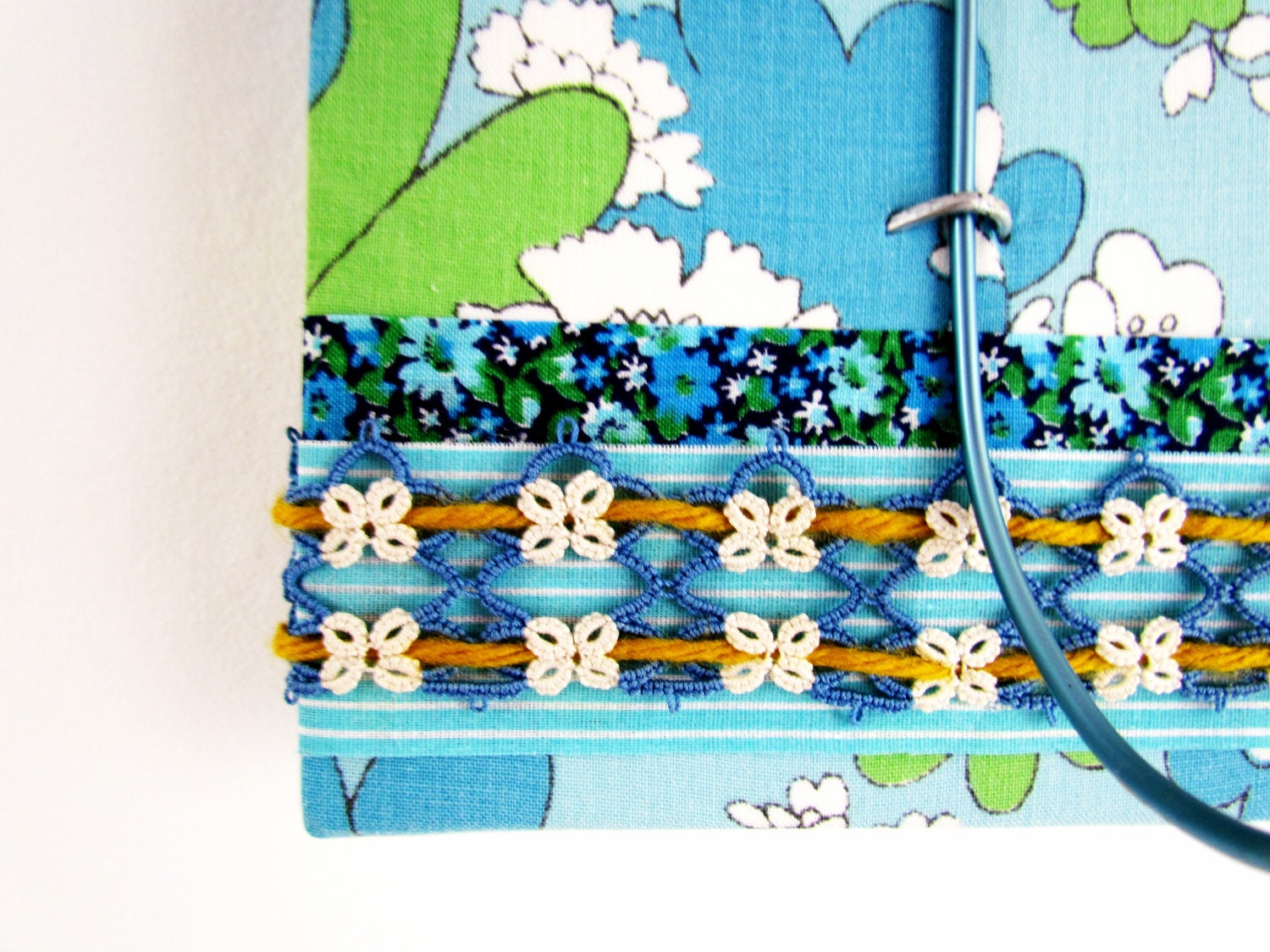 Retro Wall Hook in Floral Blue Green White and Mustard