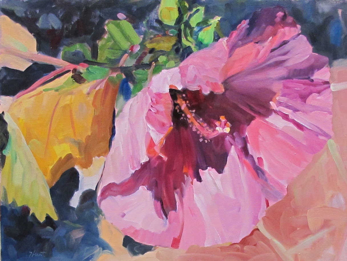 floral, flower, contemporary, exotic, 'Pink Hybiscus' ,my garden, by Linda Hunt 18X24 Free Shipping