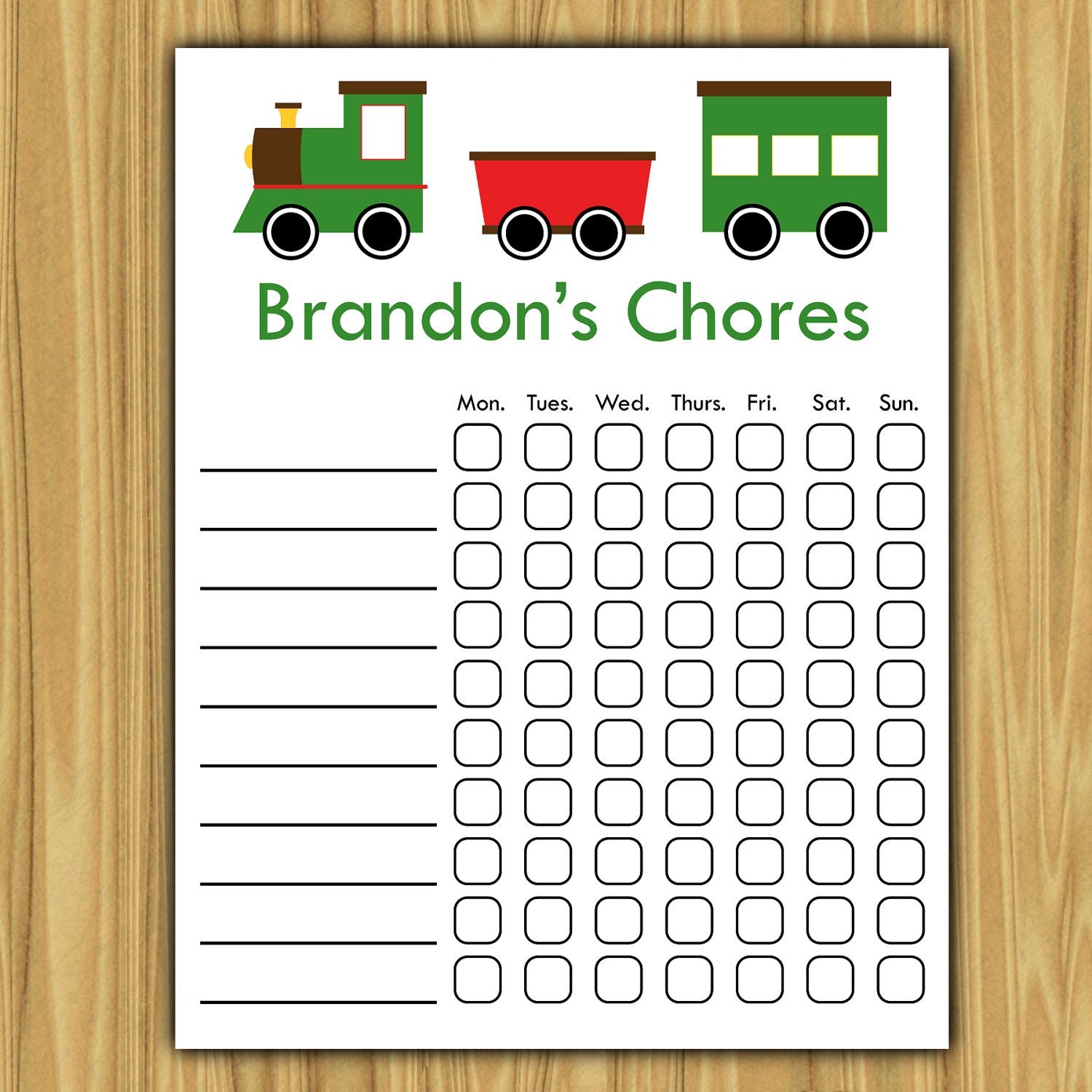 Train Chore Chart - Boys, Printable