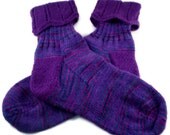 Socks - Hand Knit Women's Purple Socks with Scalloped Cuff