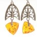 Vintage Genuine Amber Pierced  Earrings Sterling Filigree Dangle Drops