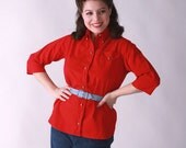 Vintage 1950s Blouse - Red Sailcloth Summer Shirt Jacket by Koret of California