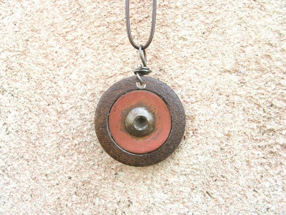 Found Object Jewelry, Steam Punk Necklace - found objects, rusty, pink, silver
