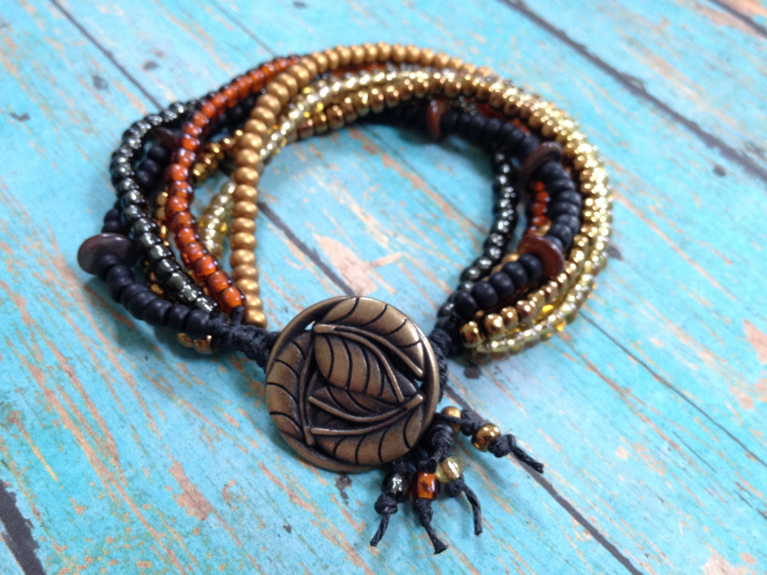Waxed Linen Bracelet with Antique Brass Button