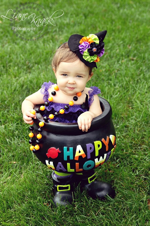 WiTCH Hat - Headband - Baby Black Orange Purple Green Costume Halloween Girls Women Good Bad Boutique Couture Photo Prop Fancy Bow FITS ALL