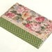 Fabric Journal - English Roses - Handmade A6 Notebook, Diary Cover - Pink, Yellow and Beige Flowers, Green Leaves and Polka Dots with Lace