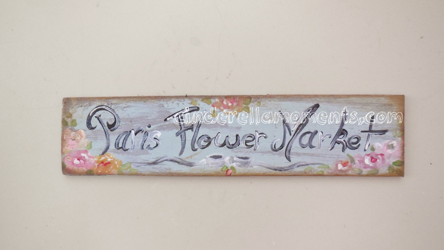Dollhouse Flower Shopp Sign Painting Shabby Chic Roses Hand Painted 1/12 Scale