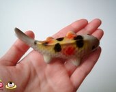 Ceramic Carp Figure, koi, pink, orange, red, yellow, white, ceramic animal, ceramic fish, tiny animal, small, decoration, miniature animal