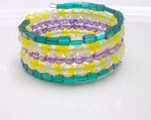 Indian Bollywood"- Memory warp beaded Bracelet, Yellow, Purple, Emerald Green, gift for her