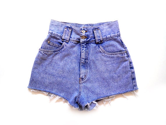 90's Ultra High Waist Anchor Blue Shorts S/M Anchor Blue Denim Cut Off Shorts