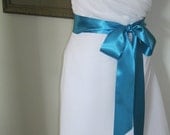 Teal  Wedding Belt, Bridal Sash --  A Short Satin Ribbon Sash for your Wedding Dress