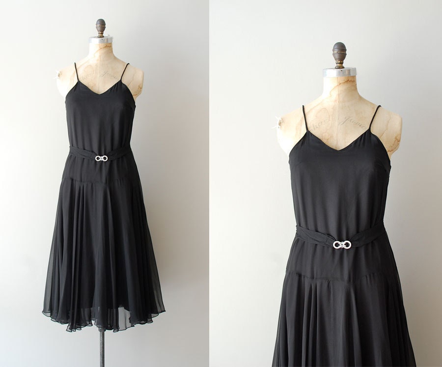 vintage 1930s dress / silk chiffon 30s dress / Deco Nights dress
