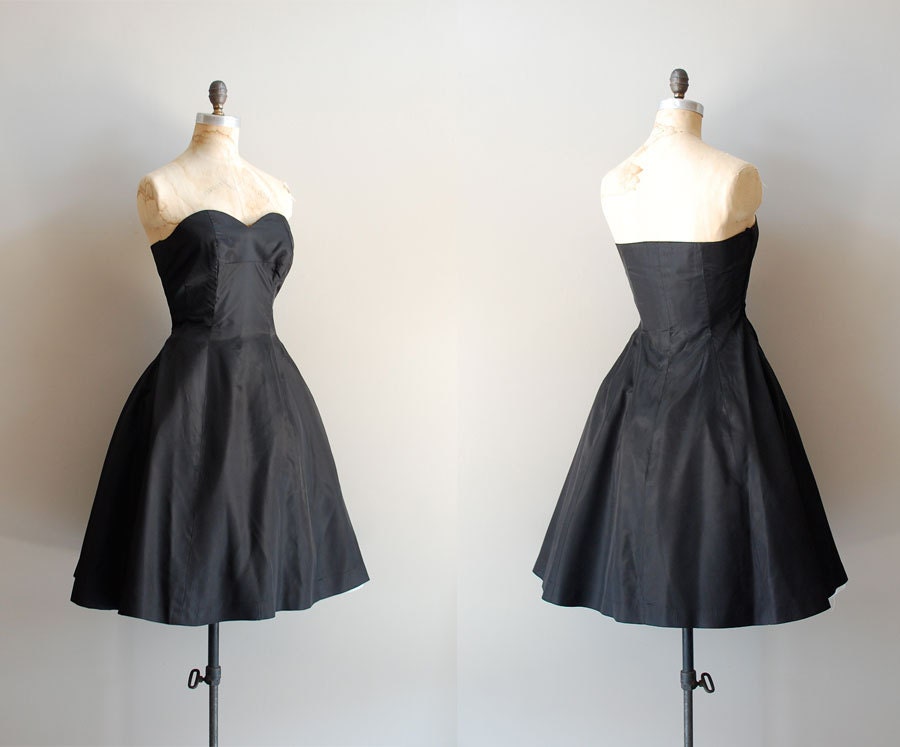1950s dress / 50s black dress / strapless / La Nuit dress