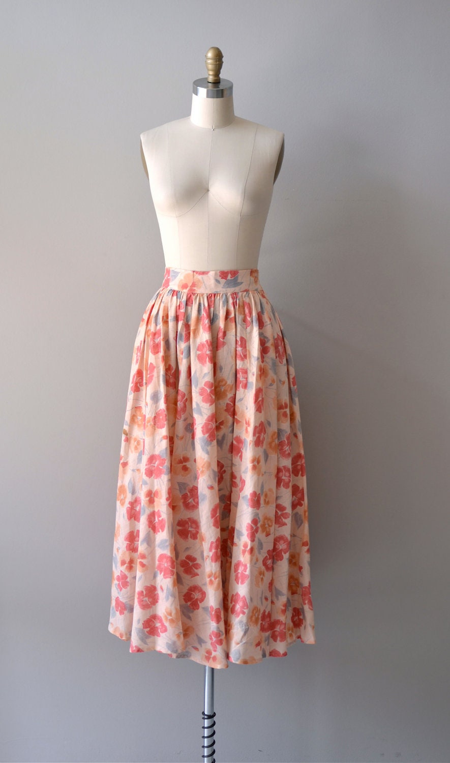 vintage floral skirt / midi skirt / Painted Poppies
