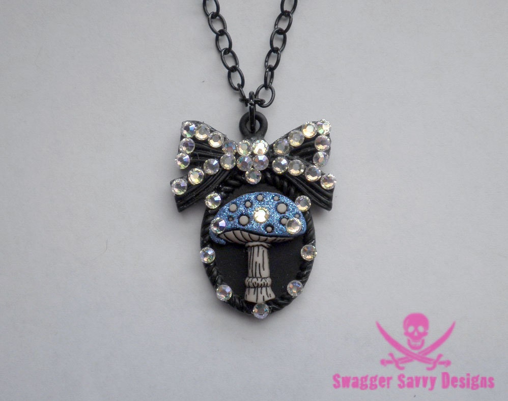 Magical Mushroom Pendant Necklace with Swarovski Rhinestones