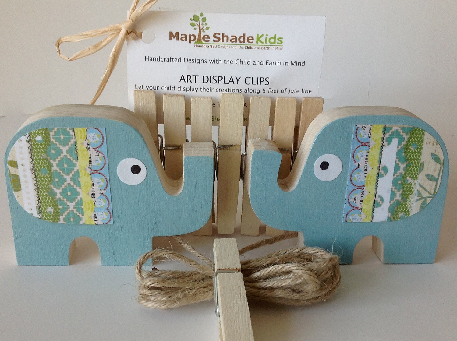 Blue Elephant Art Display Clips - eco-friendly by Maple Shade Kids
