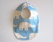 Organic BABY BIB -  Minimalist Blue and White Elephants - Baby Boys Food and Teething Bib (Ready to Ship)