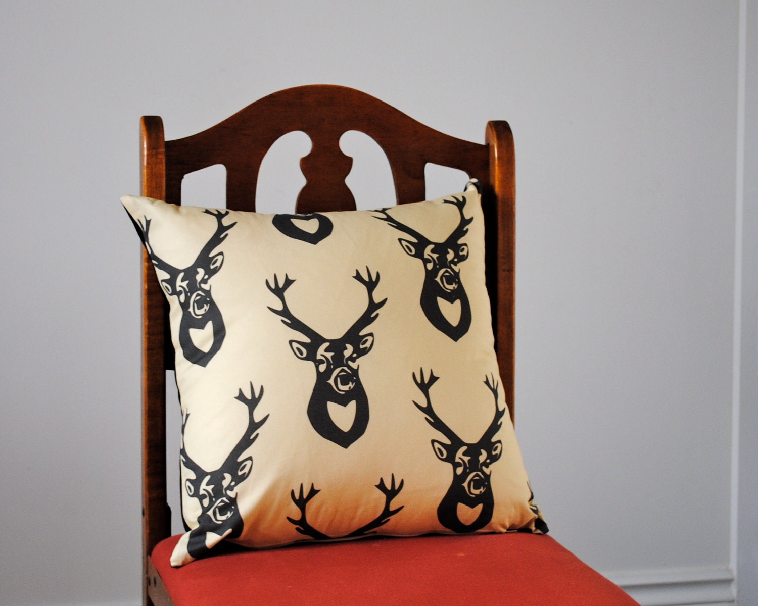 Antlers PILLOW Cover - Eco Friendly Throw Pillow Sham - Woodland Accent Cushion in Black Cream Deer - Rustic Western Home Decor