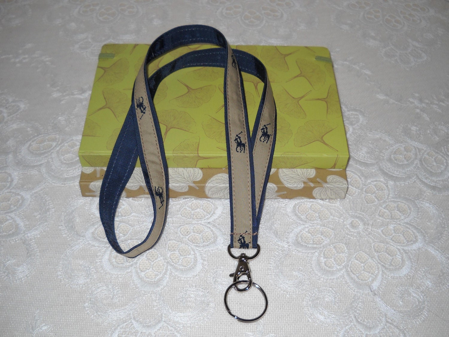 Preppy Khaki Navy Polo Pony Ribbon Lanyard by marinascloset