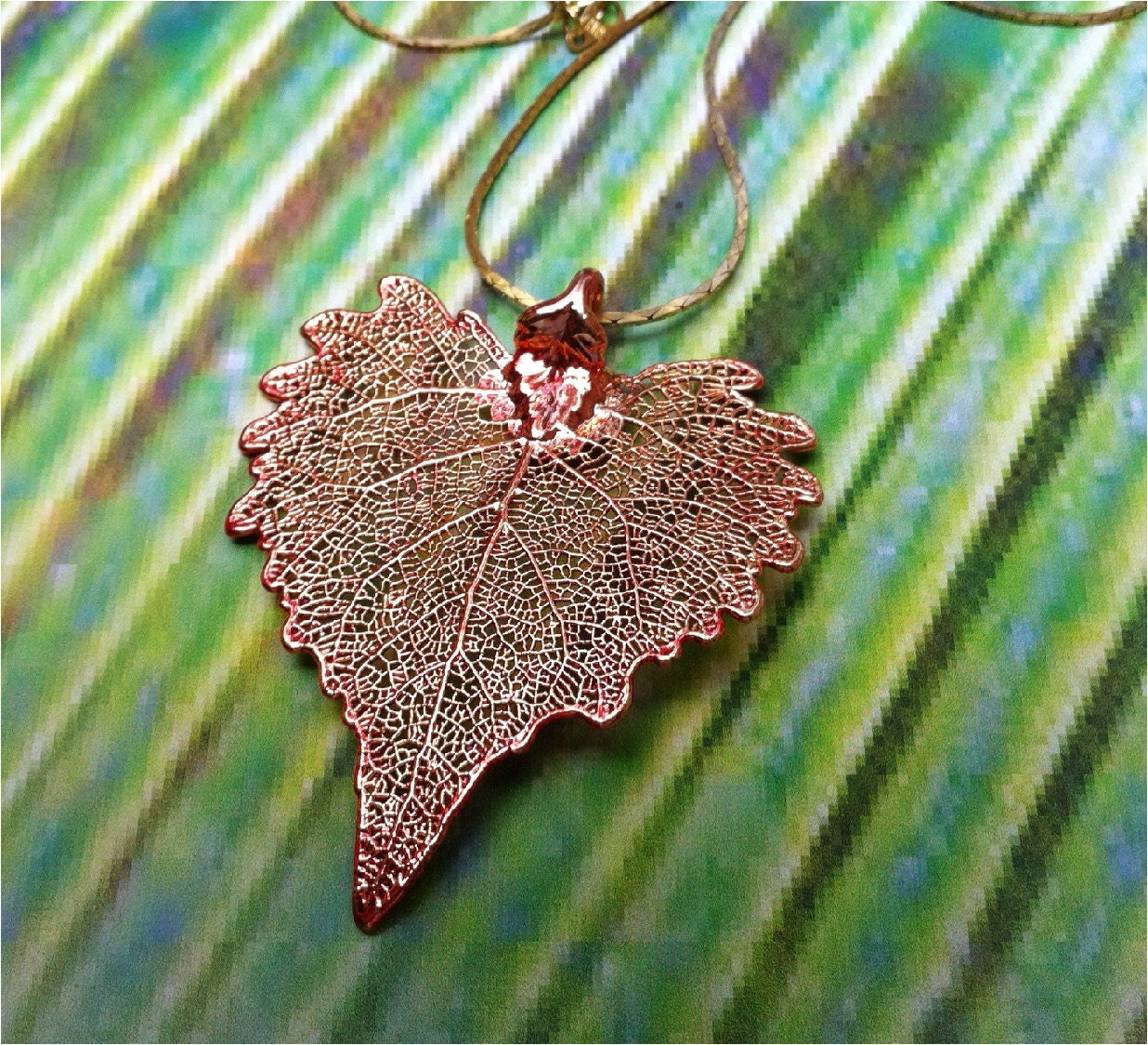 Real Leaf Jewelry, Rose Gold Patina Cottonwood Necklace, Original process - WoodSmith